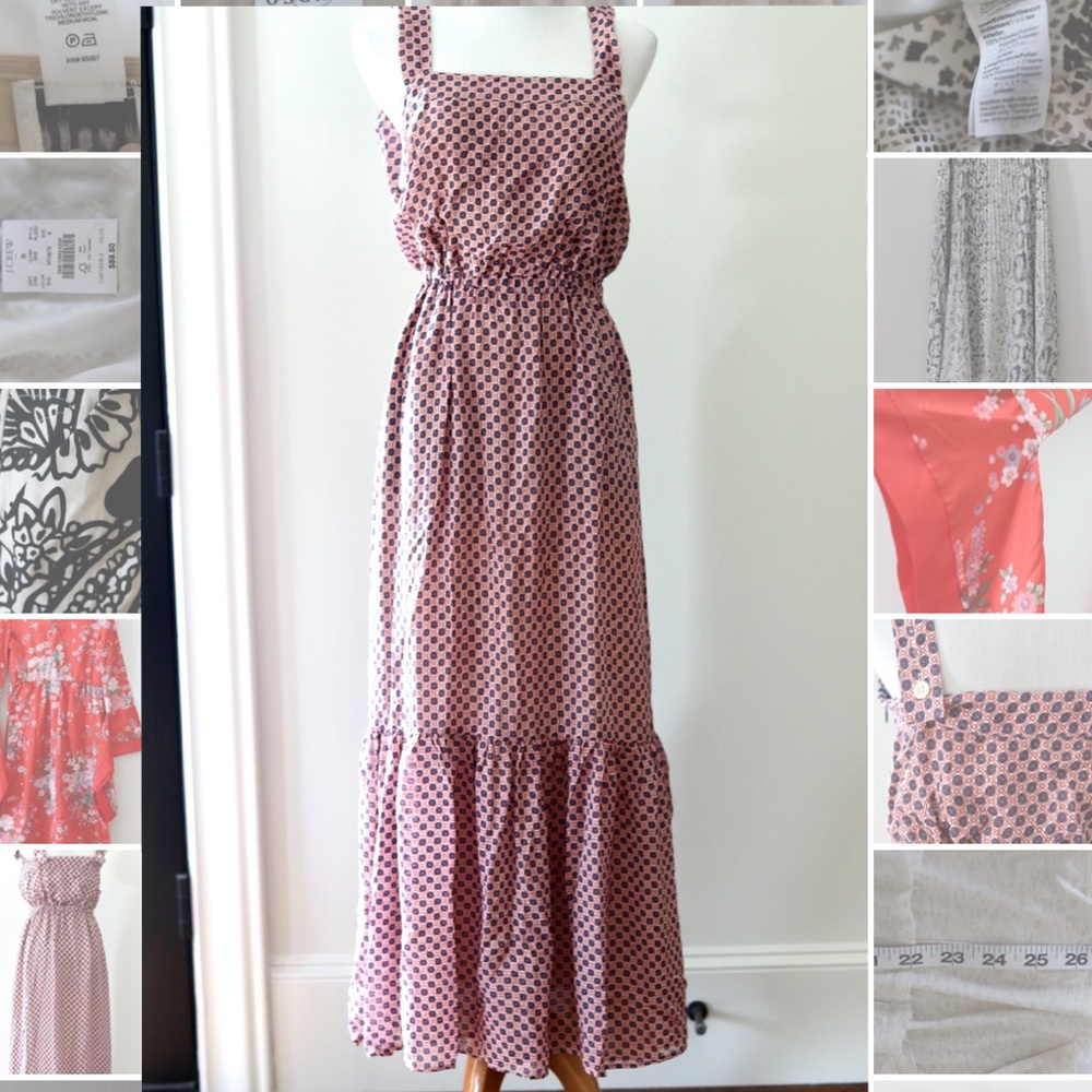 J. Crew Pink and Navy Polka Dot Maxi Dress